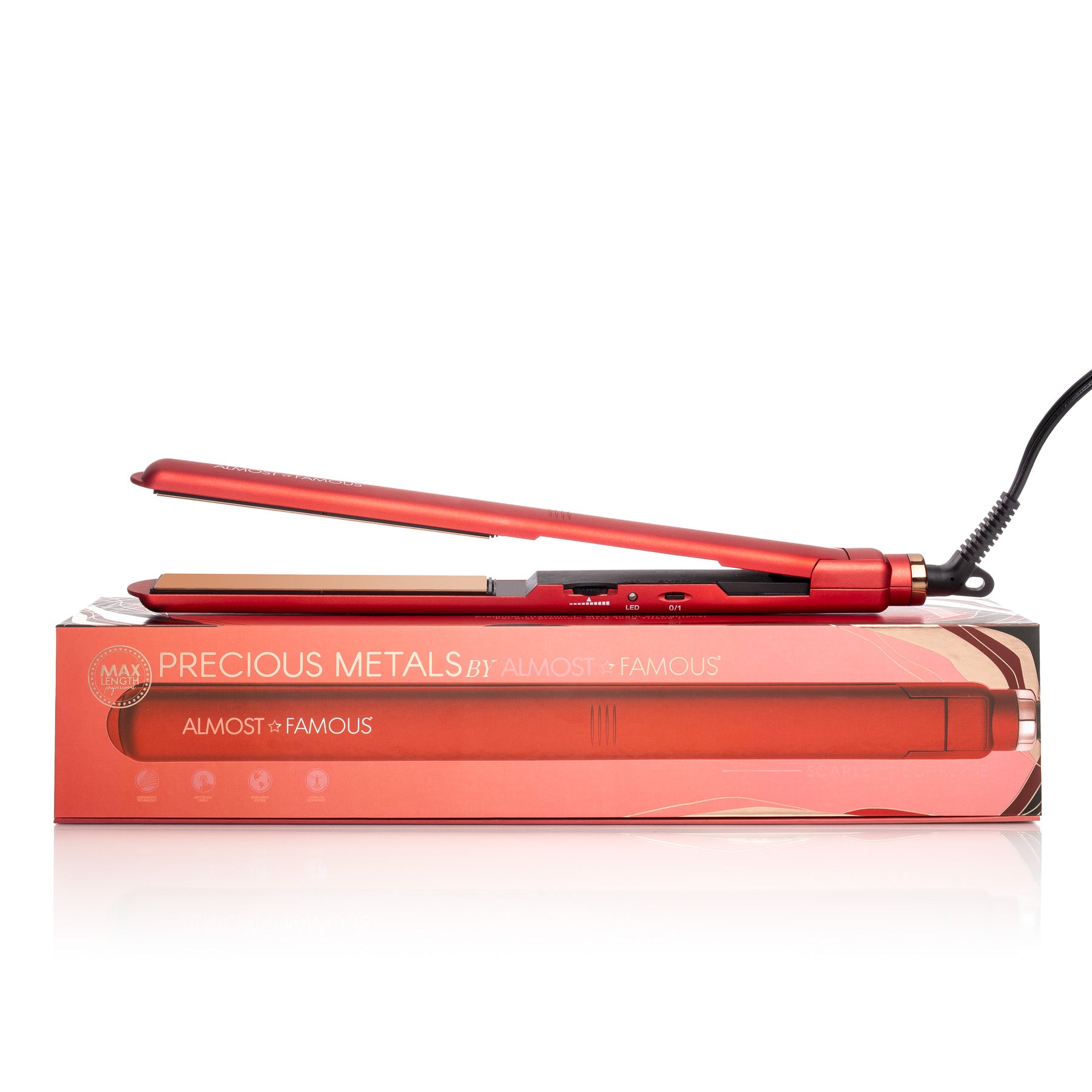 Sky Blue Thrace Almost Famous 1-inch flat iron with rose gold titanium plates for sleek, straight hair styling.
