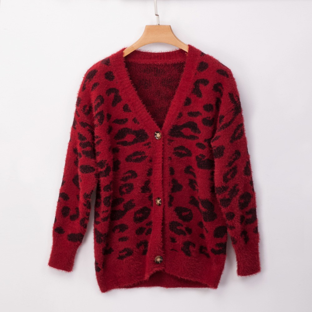 Carmine Juneberry leopard print long sleeve cardigan sweater with small fit, soft knit fabric, stylish and cozy for casual wear
