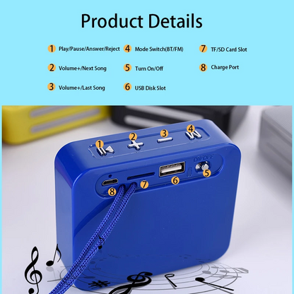 Lilac Milo TG Mini Stereo Bluetooth Speaker with TF card slot and FM radio, compact tech accessory in black with control buttons