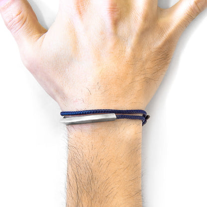 Navy blue Hove silver and rope bracelet by Magenta Sooty featuring a stylish nautical design and adjustable cord.