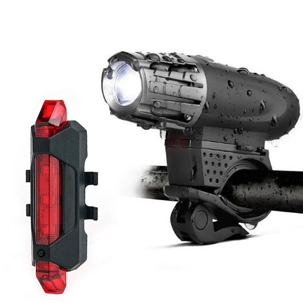 USB rechargeable head and tail light set with four LED modes, ideal for outdoor sports and biking by Ivory Coeus.