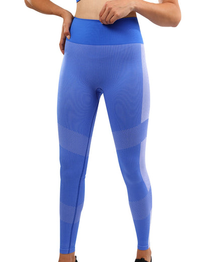 Blue Lazurite Arleta Seamless Leggings for women, close-up of stretchy, smooth fabric showing fit and comfort.