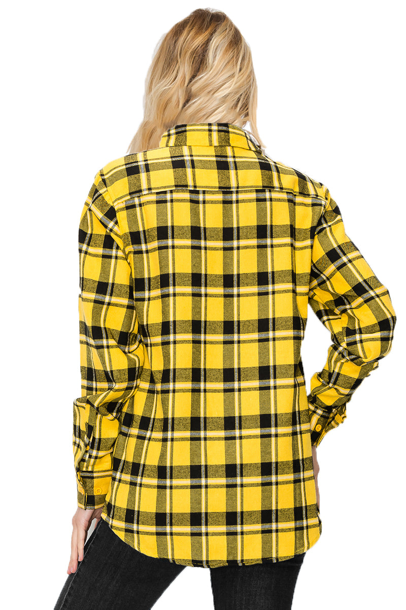 Lime Milo oversized boyfriend plaid checkered flannel top, casual long-sleeve blouse in red and black check pattern.