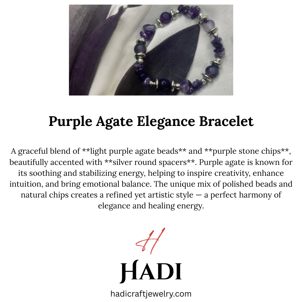 Purple agate chip bracelet with silver spacers, bohemian style bracelet by Tan Saffron featuring natural stone beads and silver accents.