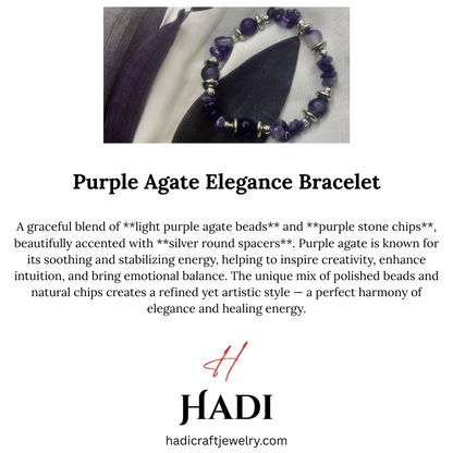 Purple agate chip bracelet with silver spacers, bohemian style bracelet by Tan Saffron featuring natural stone beads and silver accents.