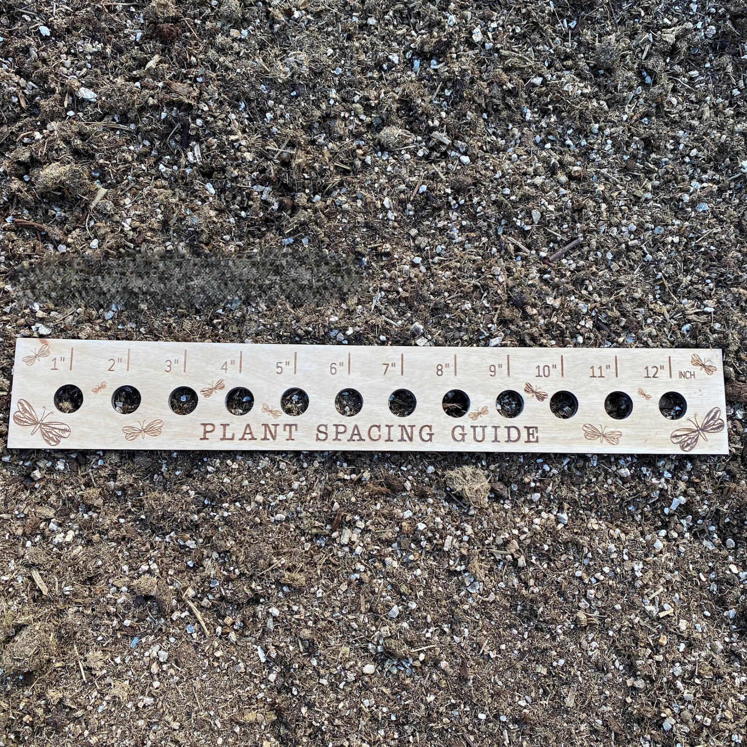 Cerise Almond Butterfly Garden Seed Spacing Ruler with measurements for precise planting in garden projects