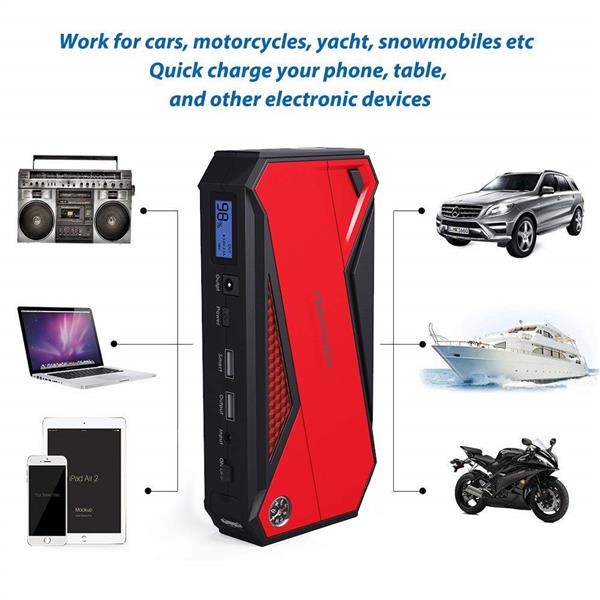 Teal Simba 800A Peak 18000mAh portable car jump starter battery booster with cables and digital display for automotive use