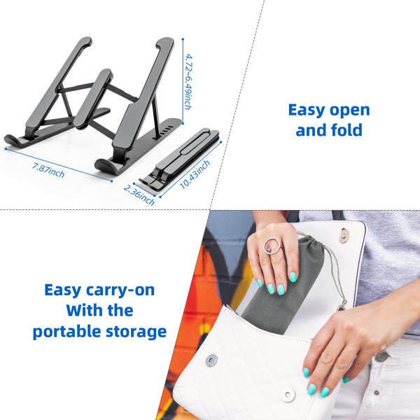 Foldable Teal Simba laptop stand with adjustable height, portable desk holder for home and garden use, supporting laptops comfortably.