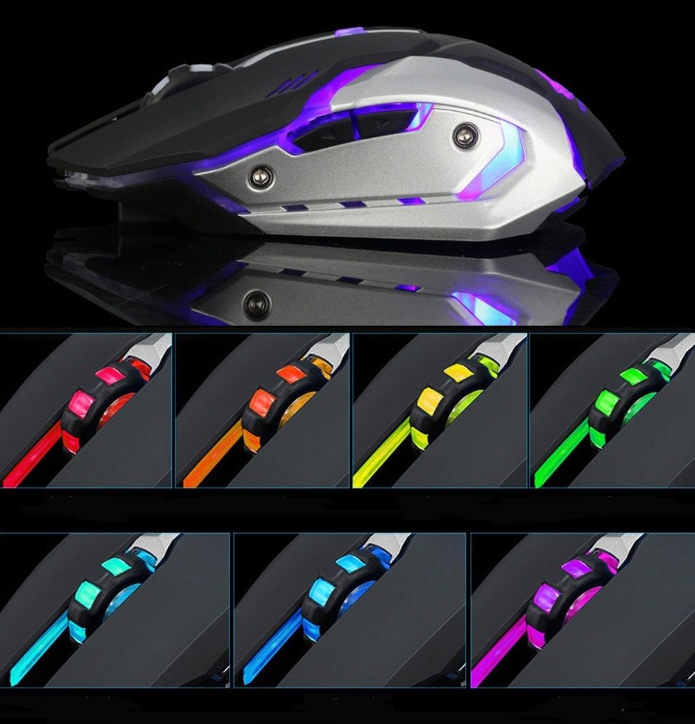 Yellow Pandora Ninja Dragon Stealth 7 wireless gaming mouse with silent LED lighting, designed for mobile and laptop use.