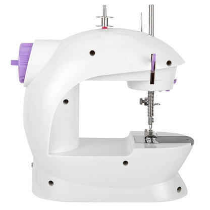 Portable Lilac Milo desktop sewing machine with extension table for home use, compact and easy to operate.