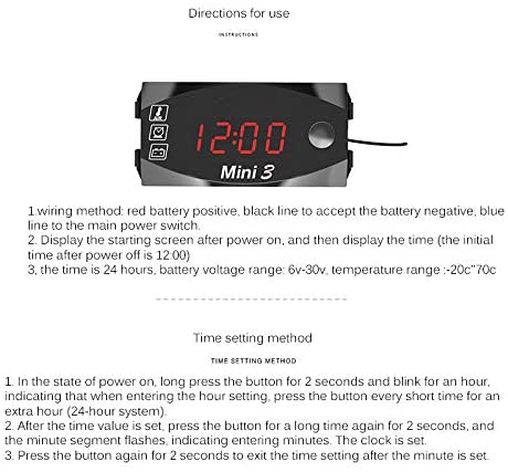 Teal Simba 3-in-1 automotive voltmeter, clock, and thermometer display for cars and motorcycles, showing digital readings on the device.