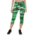 Green camo Maroon Sooty activewear capri leggings with a fitted style and elastic waistband, perfect for workout or casual wear.