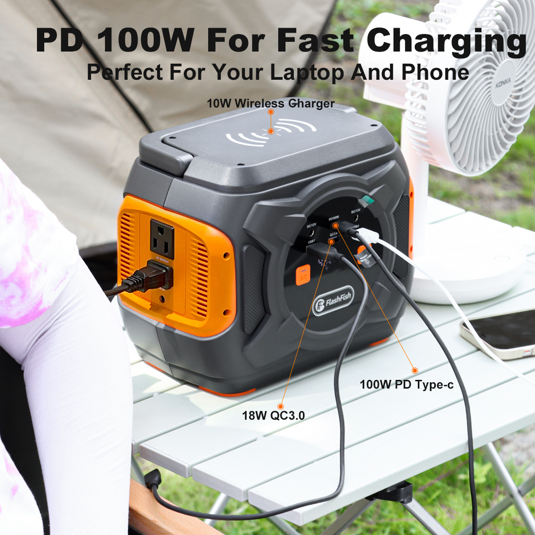 Lilac Milo 320W portable emergency power supply with wireless charger, compact tech accessory with multiple charging ports and LED indicators.