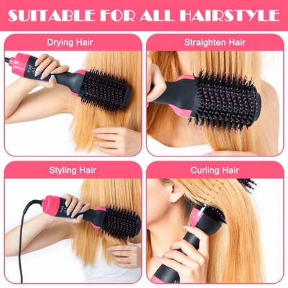 Lilac Milo hot air brush styler and volumizer with a sleek handle, showing its round brush head and vents for hair drying and styling.