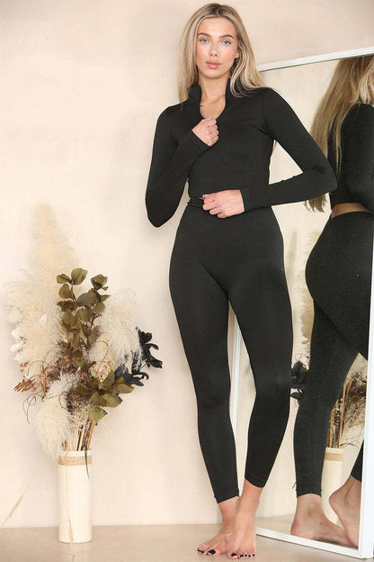 Carmine Juneberry ZipForm Gym Lounge Set Haute Edition 25 leggings in black with sleek, fitted design and high waistband.