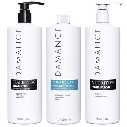 Chocolate Baobab Zerø Keratin Revival Kit for haircare, featuring bottles and tools for revitalizing keratin treatments.