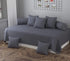 Sangria Alcestis diwan set with single flat bedsheet and five cushion covers, showcasing elegant home and garden decor.