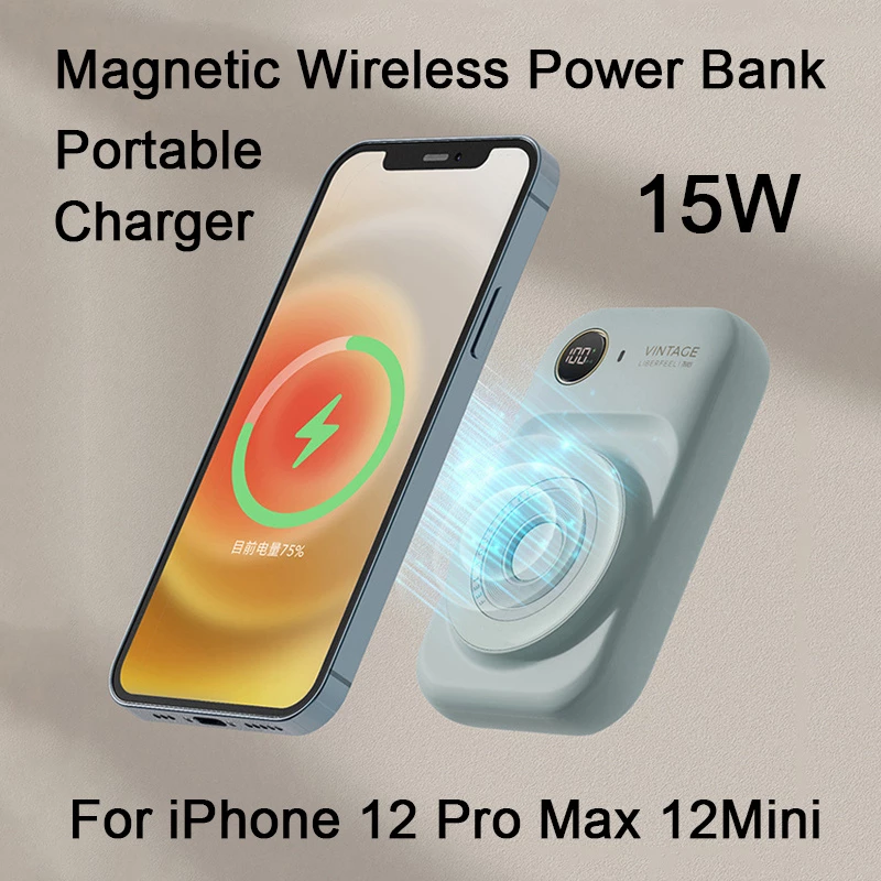 Teal Simba magnetic power bank with dual-line mini portable charger and tech accessories for on-the-go charging.