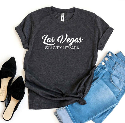 Agate Las Vegas Sin City Nevada T-shirt featuring bold city skyline and iconic neon signs on soft fabric.