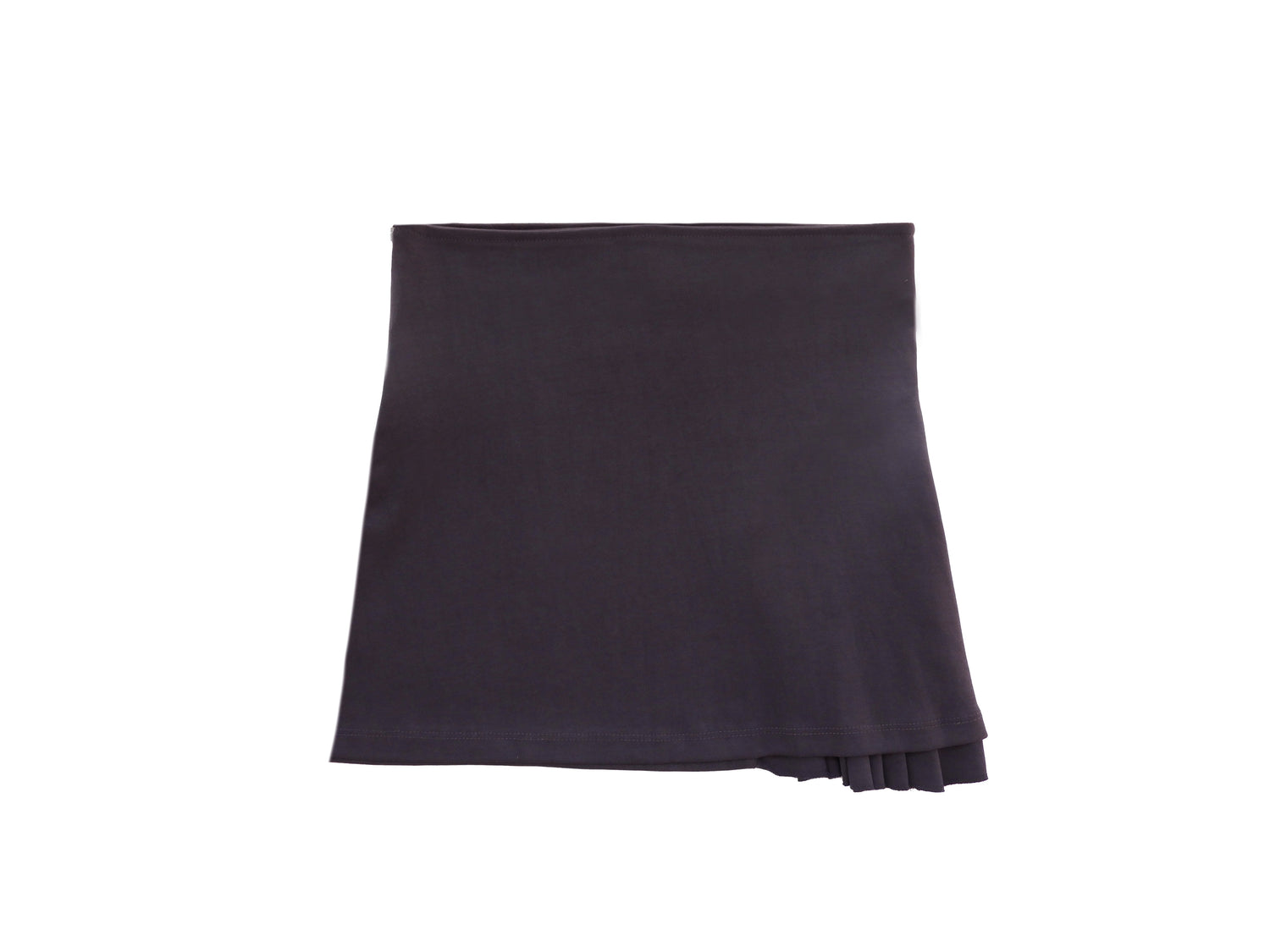 Emerald Hephaestus half-pleated mini skirt shown on a model, featuring a stylish, short skirt with pleats for a trendy look.