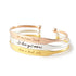 Handwritten cuff bracelet by Green Millie featuring a sleek cufflink design with elegant handwritten details.