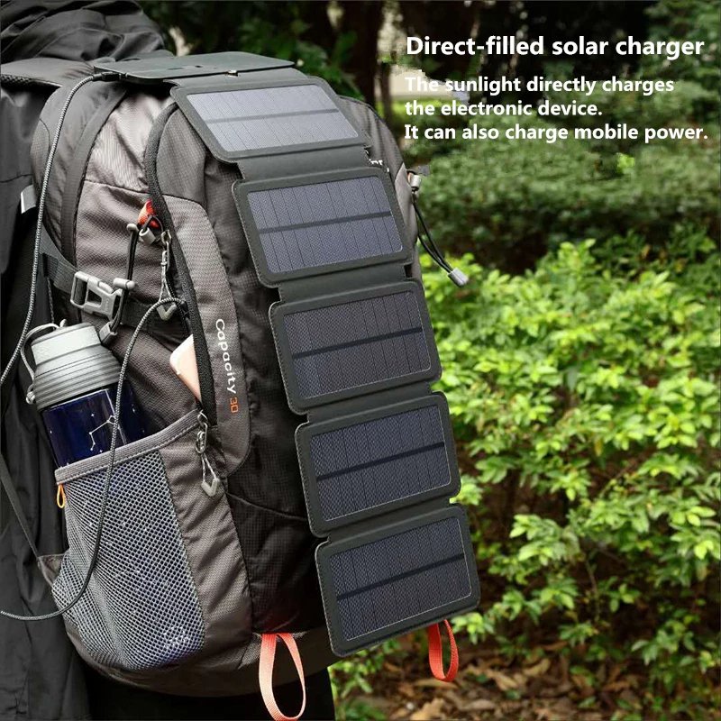 Fuchsia Molly folding solar camping charger with multiple solar panels and USB ports for outdoor device charging