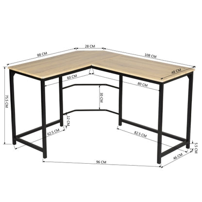 Teal Simba L-shaped computer desk made of wood, designed for home office, featuring ample workspace for PC and laptop.