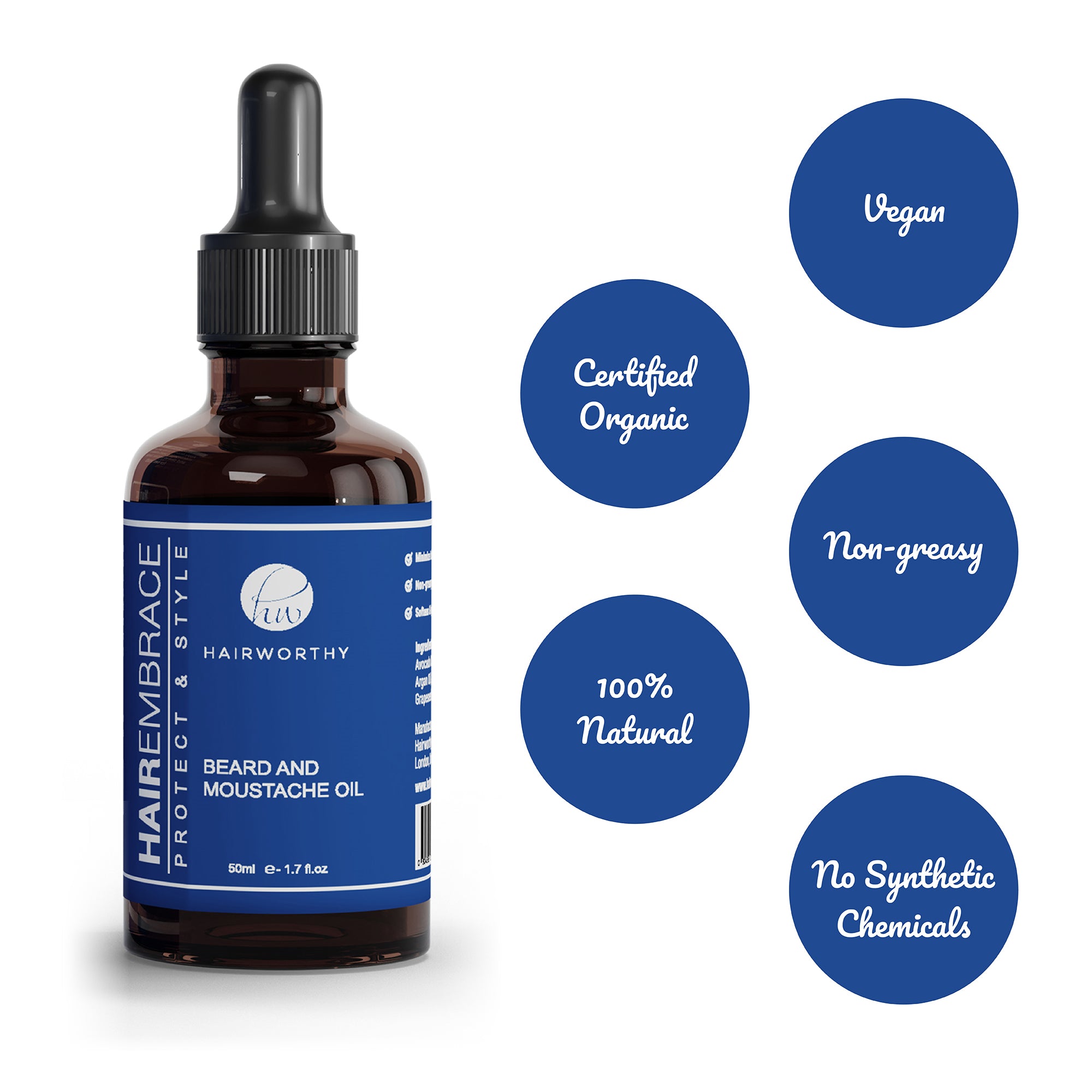 Black Sugarplum Hairworthy Hairembrace Beard Oil bottle with black cap and label, displayed on a white background.