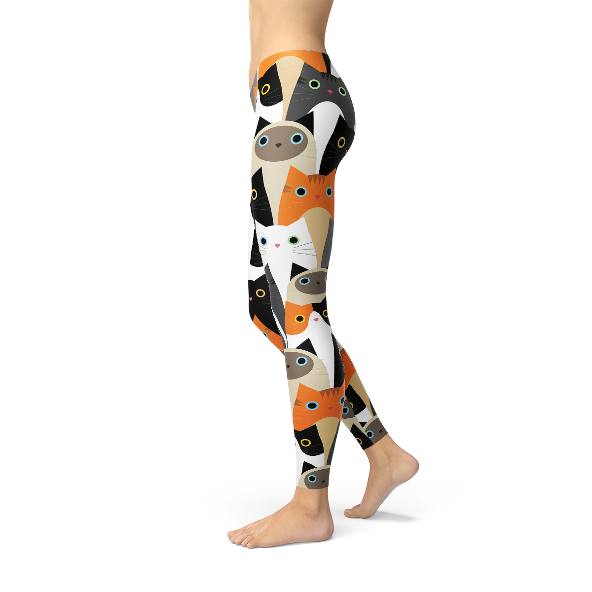 Womens all-over print cats leggings by Maroon Sooty featuring colorful cat patterns on stretchy fabric.