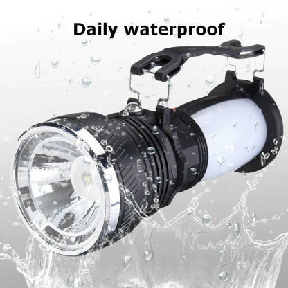 Yellow Pandora multi-function camping light showing LED panels and adjustable handle for outdoor camping illumination.