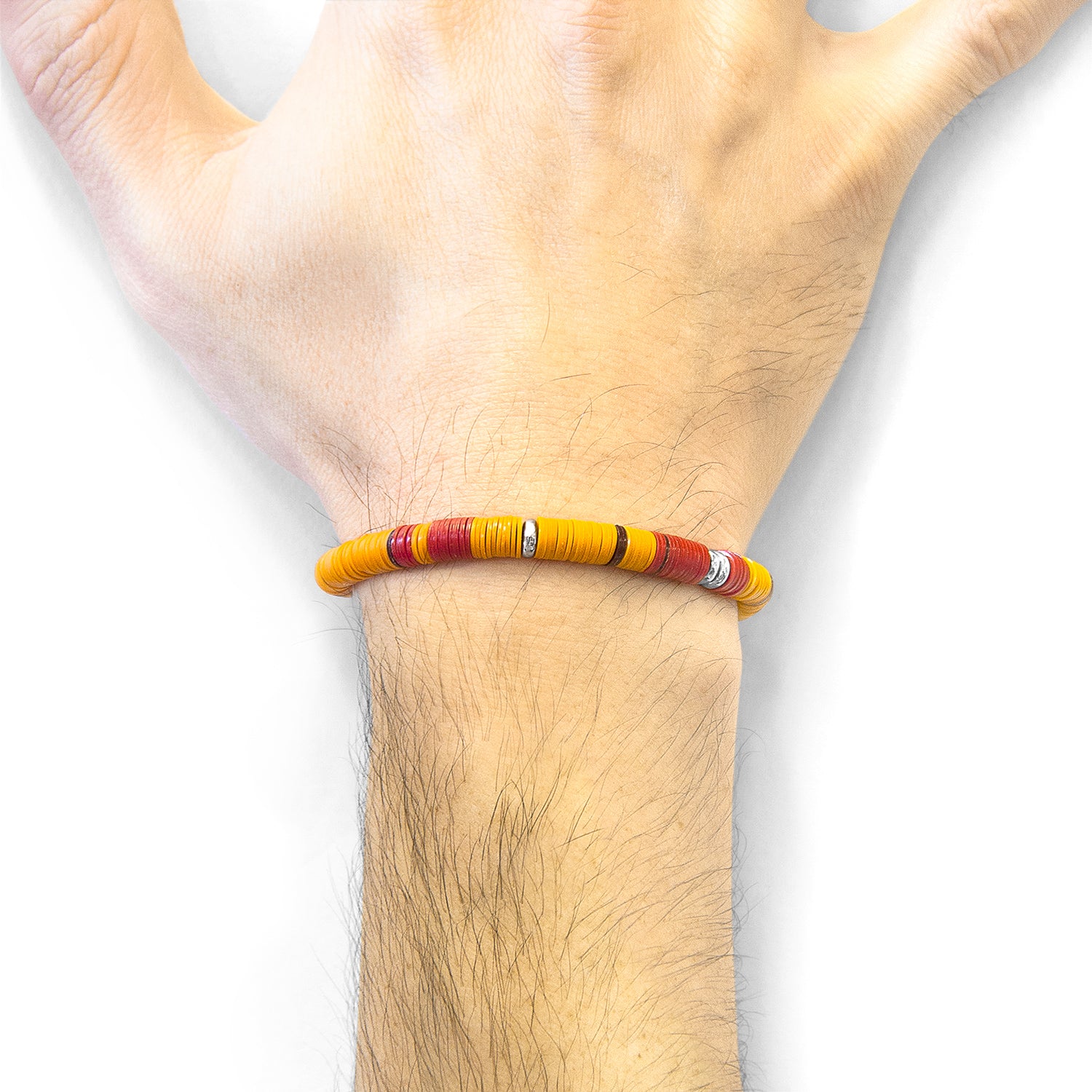 Orange Malawi Silver and Vinyl Disc Bracelet by Magenta Sooty, featuring silver and vinyl disc design on a stylish bracelet.