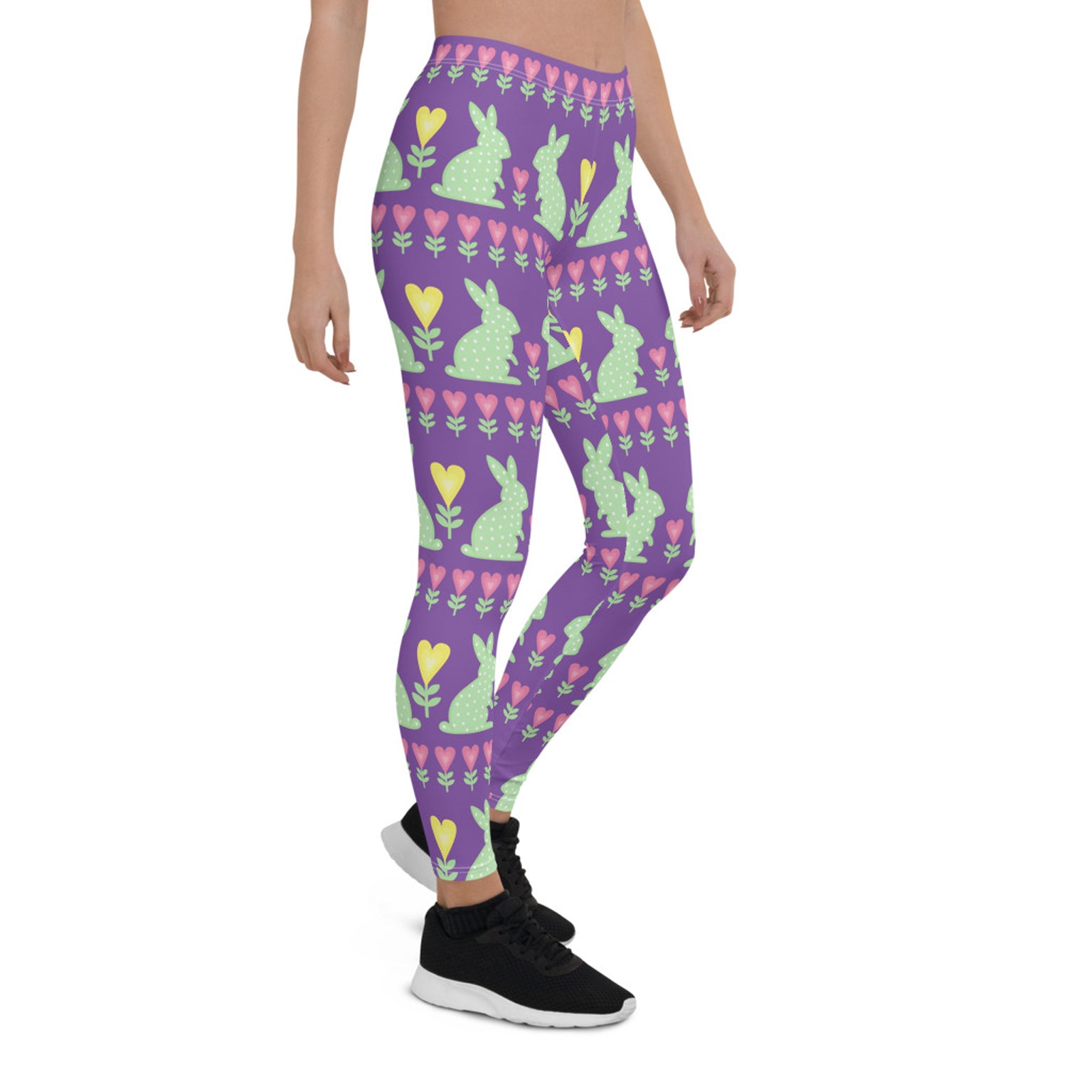 Maroon Sooty Easter Bunny leggings for women, activewear with festive bunny print, stretchy fabric, and comfortable fit.