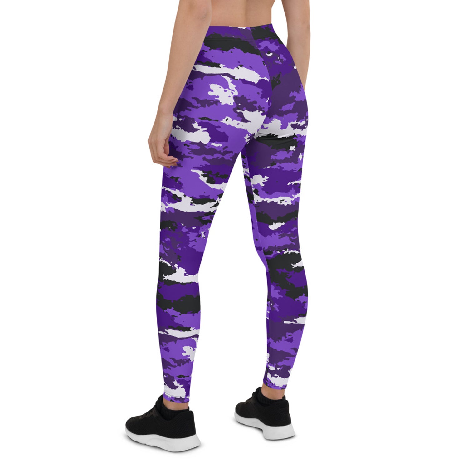 Purple camo leggings for women by Maroon Sooty, stylish activewear with a vibrant camouflage pattern and comfortable fit.