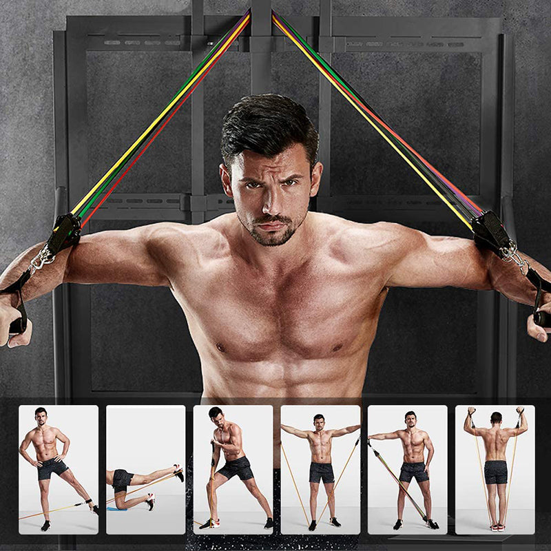 Teal Simba 11-piece fitness resistance band set with assorted elastic bands for strength training and exercise workouts.