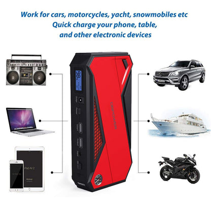 Lilac Milo 800A 18000mAh portable automotive power bank with booster for car jump-starting and charging devices.