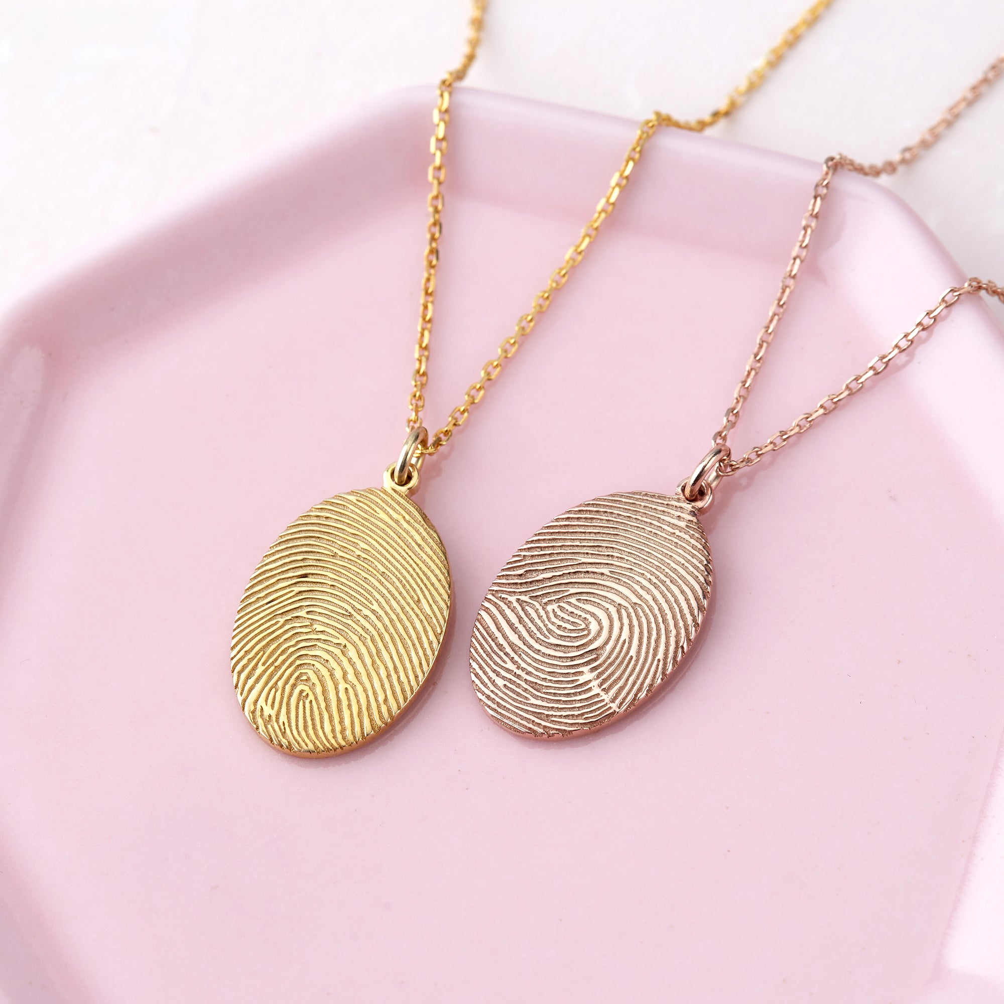 Green Millie fingerprint necklace featuring a memorial thumbprint pendant on a delicate chain.