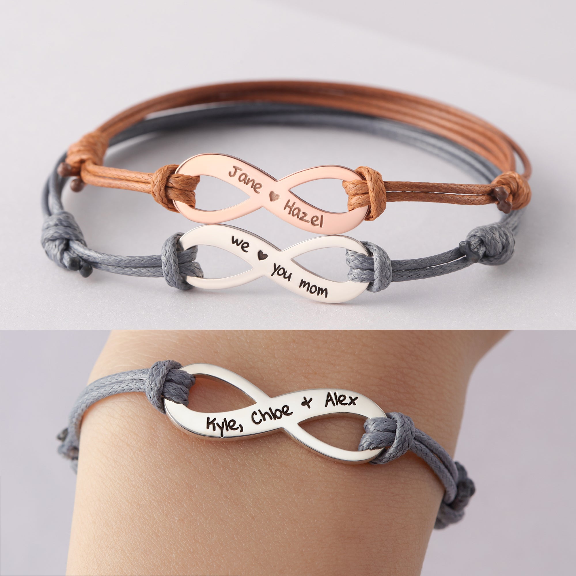 Green Millie mother bracelet with engraved kid names, a heartfelt gift for Mother&