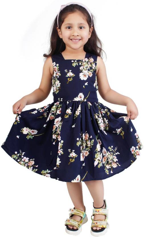 Yellow Caeneus blue sleeveless midi-length casual dress for kids, knee-length with a comfortable, stylish fit.