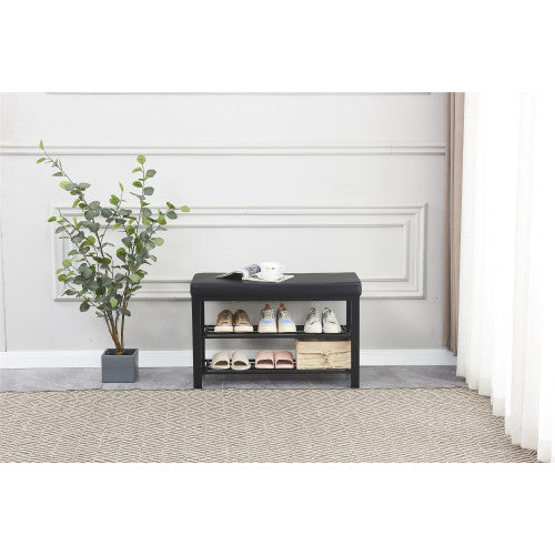 Teal Simba bedroom storage bench with shelf for shoes, featuring a comfortable top and organized shoe storage underneath.