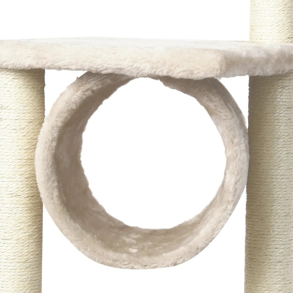 Yellow Pandora cat tree house tower with multiple levels and cozy hiding spots for pets, perfect for indoor cats.