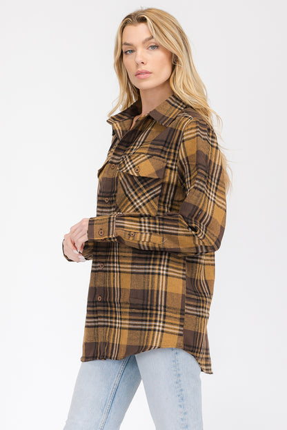 Lime Milo oversized boyfriend plaid checkered flannel top with relaxed fit and button-up front, casual and stylish for everyday wear.