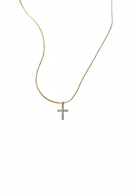 Elegant zircon stone cross necklace for women by Ochre Juniper, showcasing a minimalist design in jewelry.