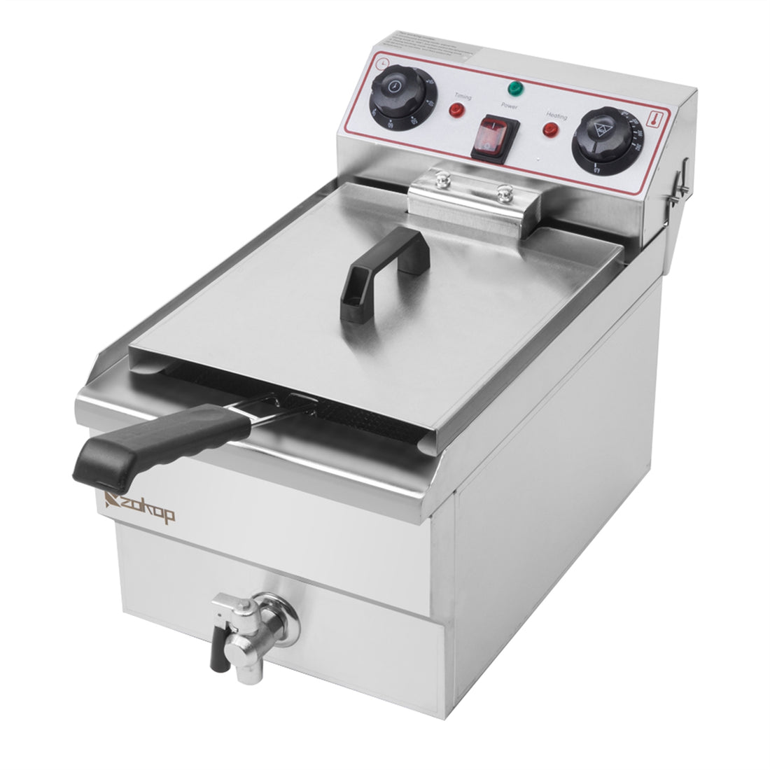 Lilac Milo 1.7KW stainless steel deep fryer with 12.5QT capacity, faucet, and single tank for commercial kitchen use