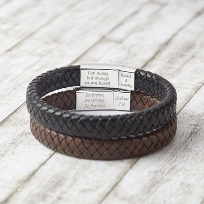 Green Millie personalized leather bracelet with hidden message, stylish boyfriend gift, featuring smooth leather and engraved accents.