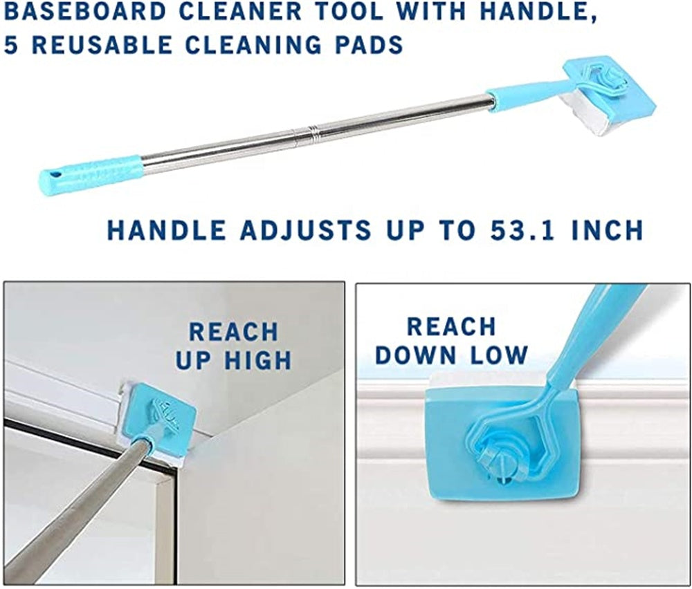 Teal Simba Baseboard Buddy retractable cleaning brush mop for household use, featuring a universal design for easy floor and baseboard cleaning.