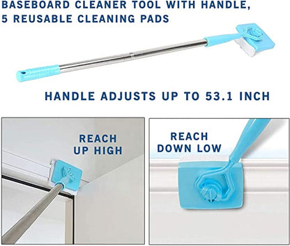 Teal Simba Baseboard Buddy retractable cleaning brush mop for household use, featuring a universal design for easy floor and baseboard cleaning.