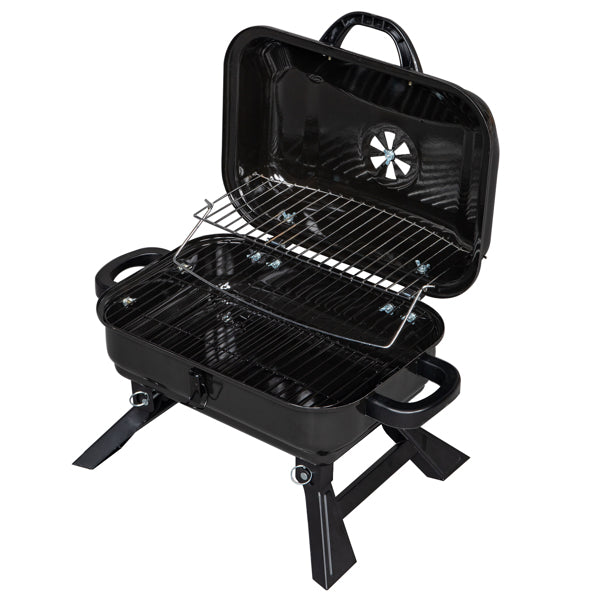 Teal Simba portable charcoal grill and smoker with lid, folding tabletop design for outdoor BBQ and grilling in home &amp; garden.