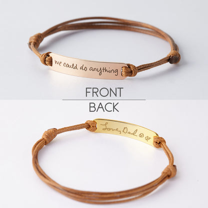 Personalized Green Millie handwriting bracelet featuring a handwritten signature charm on a delicate silver chain.