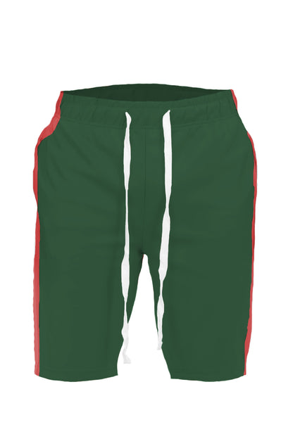 Lime Milo single stripe shorts with blue and white pattern, casual fit, made from lightweight fabric, front and back view.