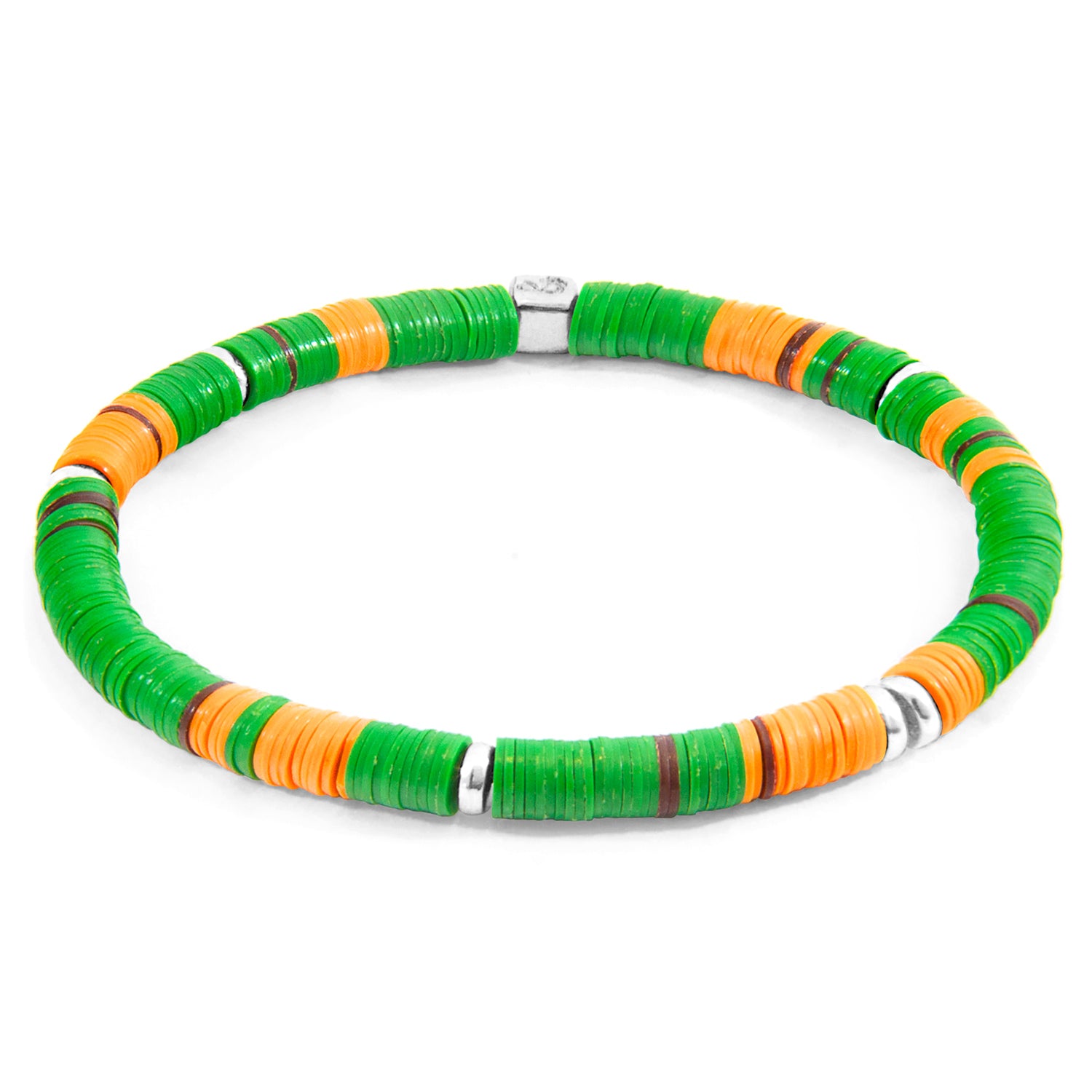 Green Malawi Silver and Vinyl Disc Bracelet by Magenta Sooty featuring silver and vinyl disc design on a stylish bracelet